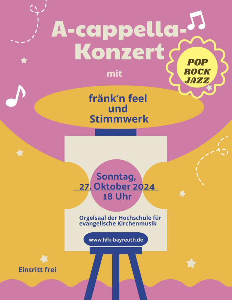 A-Cappella-Konzert Stimmwerk mit fränk’n feel Kirchenmusikhochschule Bayreuth am 27.10.2024